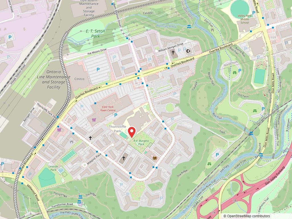 Map showing MP1 Constructions Ltd at 54 Thorncliffe Park Dr, East York